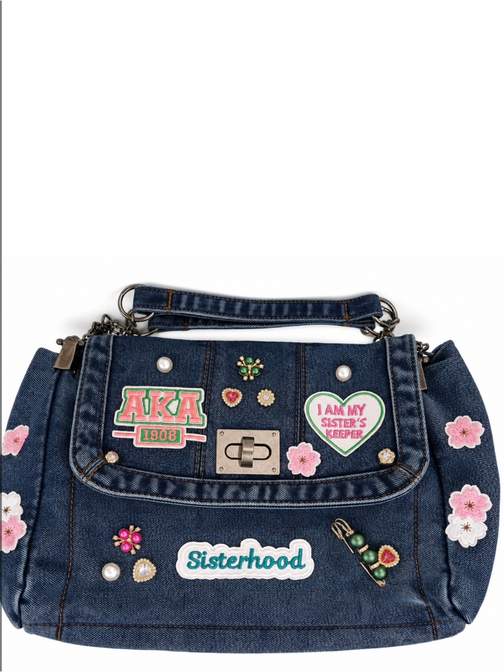 Sorority AKA  Denim Patch Convertible handbag- Blue